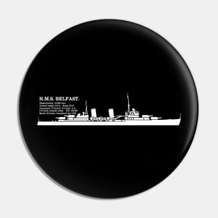 HMS Belfast British WW2 Light Cruiser Ship Infographic Silhouette Pin