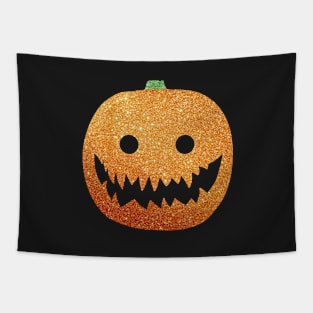 Happy Halloween Orange Glitter Pumpkin Tapestry