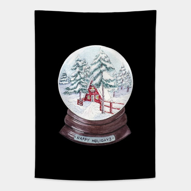 Snow globe Winter house with "Happy Holidays" Tapestry by Wolshebnaja