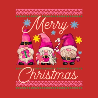 Retro Vintage Pink Santa Claus Gnome Ugly Christmas T-Shirt