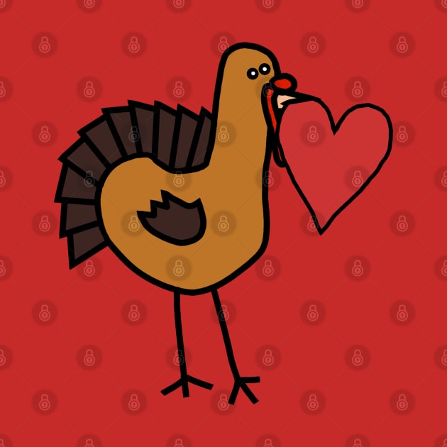 Thanksgiving Turkey With Red Heart Valentine on Valentines Day by ellenhenryart