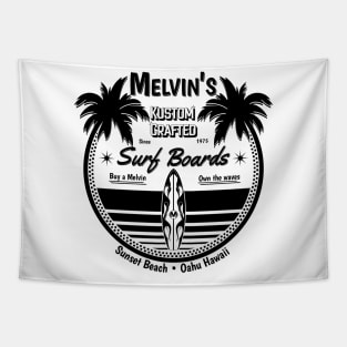 Melvin's Kustom Crafted Surfboards-Black on Front of Tapestry