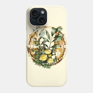 Yellow watercolor roses and a chinese lattice Phone Case