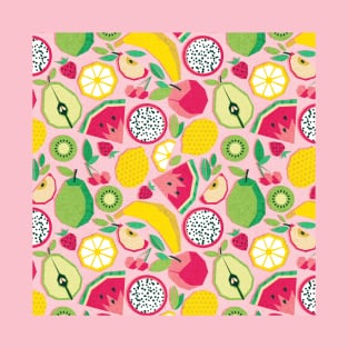 Paper cut geo fruits // pattern // pink background T-Shirt