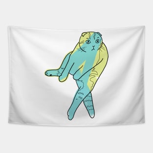 Scottish Fold Cat Sitting Blue/Green and Yellow Design Tapestry