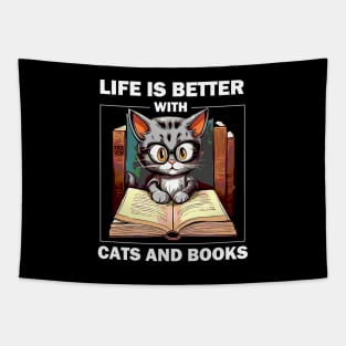 Life Is Better With Cats And Books Tapestry