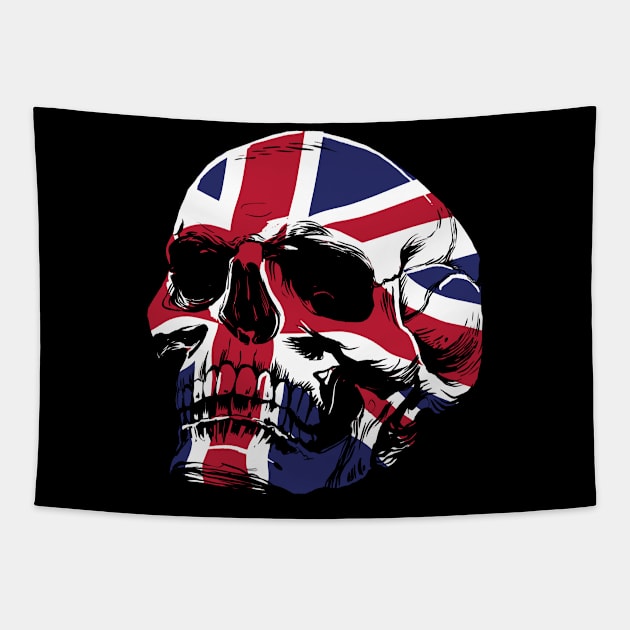 Skull with British Flag Tapestry by Shems Arts