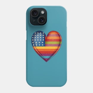 American Pride Flag Heart - Rainbow Colored Stars and Stripes Heart - LGBTQIA Phone Case