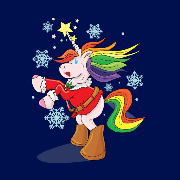 Rainbow unicorn in Santa outfit by YasudaArt