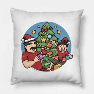 Dad and Son Christmas Tree Cartoon Pillow