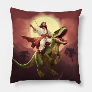 Jesus Riding Dinosaur Pillow