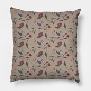 Beige Vintage Flowers Pattern Pillow