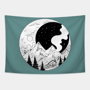 retro holidays mountain cabin Tapestry