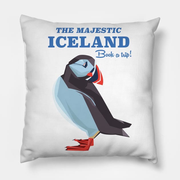 Iceland Puffin vintage travel poster Pillow by nickemporium1