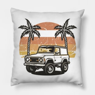 Bronco Palm Trees Beach Retro Pillow