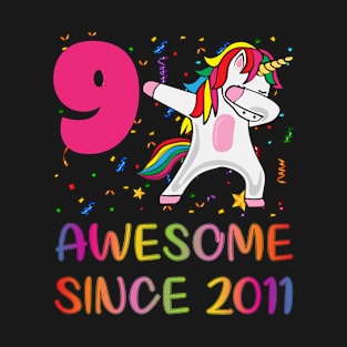 9 Years Old 9th Birthday Unicorn Dabbin T-Shirt