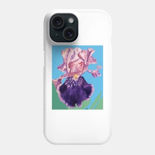 Iris Watercolor Painting - Glorious Purple on Blue Phone Case