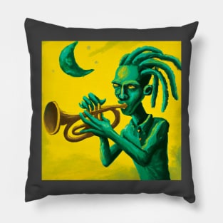 Surreal dreadlock alien playing trumpet Pillow