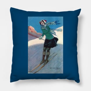 1925 Fashionable Woman Skiing Pillow