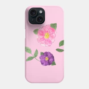 watercolour pink flowers watercolor purple flowers pink and purple flowers Phone Case