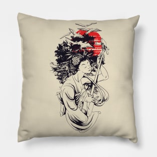 Geisha Playing Music Pillow