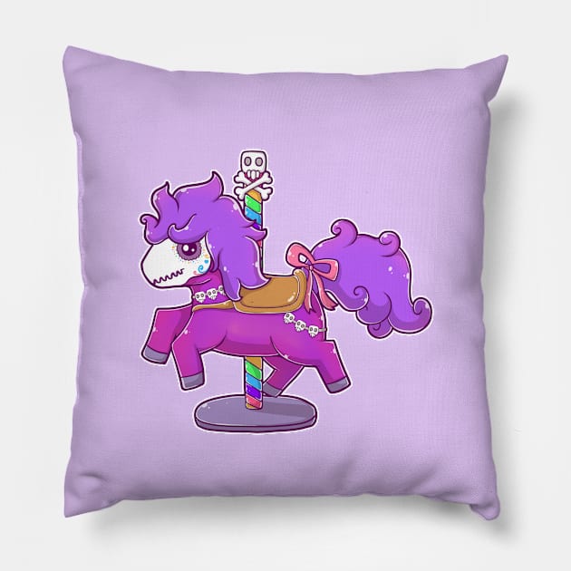 Cute Sugar Skull Carousel Horse Halloween Pastel Colors Pillow by Witchy Ways