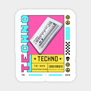 TECHNO  - TR 909 Drum Machine (black/blue/pink) Magnet