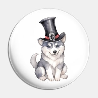 Watercolor Siberian Husky Dog in Magic Hat Pin