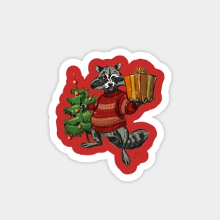 Funny Racoon Christmas Magnet