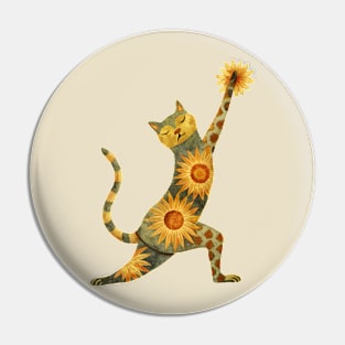 Yoga Cat with Boho Sunflower Pattern Pin