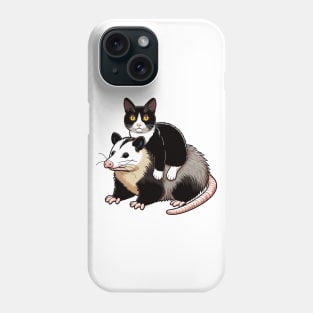 Cute Tuxedo Cat On A Opossum Phone Case