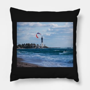 Pompano Beach Kiteboarder Hillsboro Lighthouse Pillow