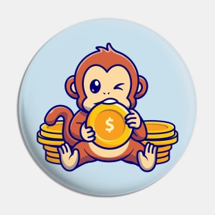 Cute Monkey Bite Gold Coin Cartoon Pin