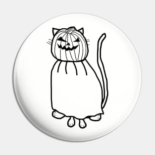 Cute Cat Wearing Halloween Horror Costume Minimal Line Art Pin
