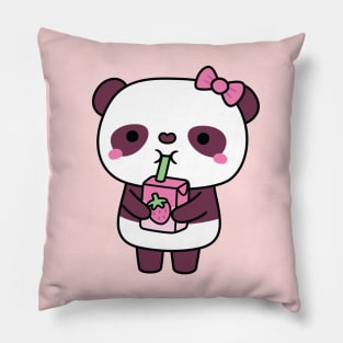 Cute Panda Drinking Strawberry Milk Pillow