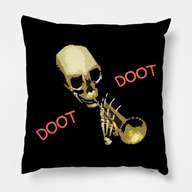 Doot Doot Mr Skeletal Skull Trumpet Meme Pillow by Barnyardy