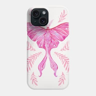 Pink Watercolor Luna Moth Phone Case