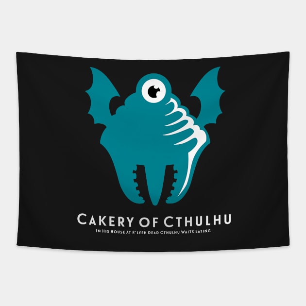 Cakery of Cthulhu - Teal on Mint Tapestry by AliceQuinn