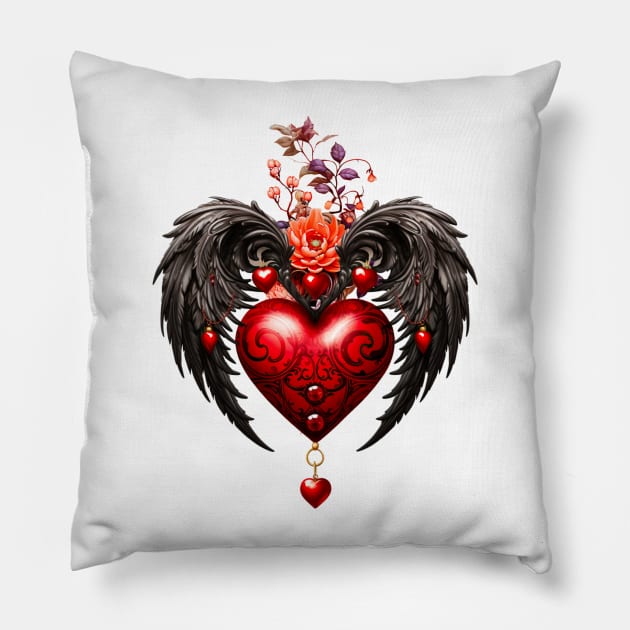 Wonderful heart with black wings Pillow by Nicky2342