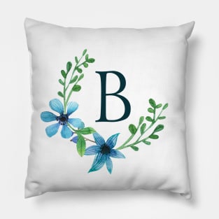 Floral Monogram B Pretty Blue Flower Pillow