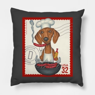 Funny Dachshund Doxie grilling hot dogs Pillow