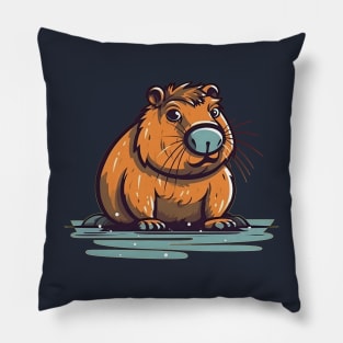 Capybara in pond. Cartoon logo illustration Pillow