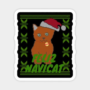 Ginger Feliz Navidad Cat, Feliz Navicat! Cute Orange Cat Ugly Christmas Sweater Magnet