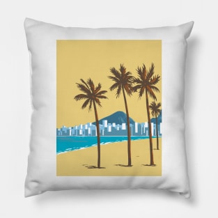 Copacabana beach in Rio de Janeiro Brazil WPA Art Deco Poster Pillow