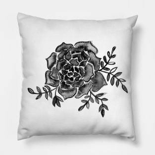 Watercolor houseleek - black and white Pillow