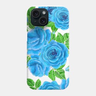 Blue roses watercolor seamless pattern Phone Case