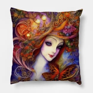 Butterfly And Garden Goddess In Watercolor Pillow