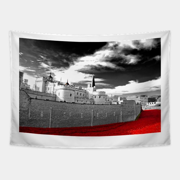 Tower of London Red Poppies UK Tapestry by AndyEvansPhotos