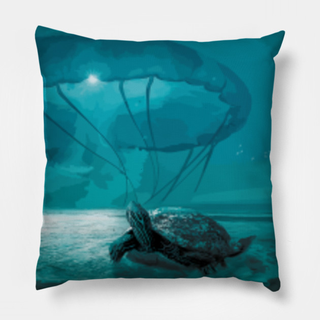Scared Turtle Running From Giant Jellyfish Scared Turtle