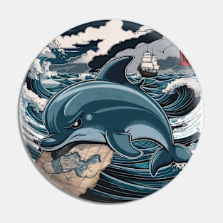 Dismal Dolphin Japanese Art Print Pin